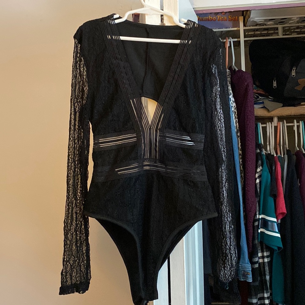 Deep v black bodysuit